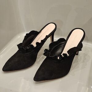 Loeffler Randall Black Suede Ruffle Mules Langley